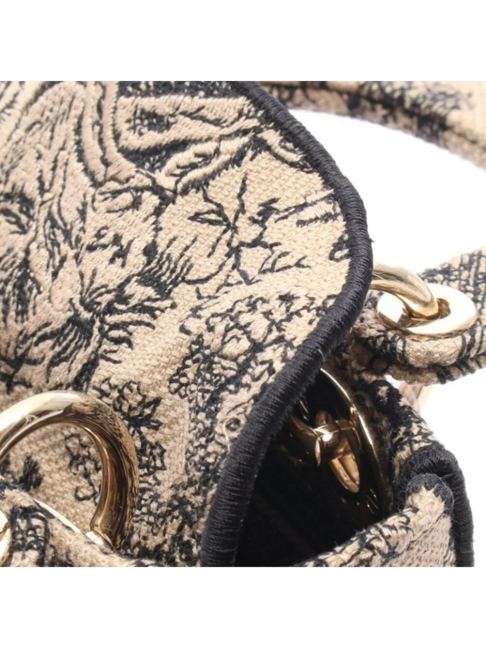 Dior Handbag Lady D-lite Mini 2-Way Gray Black Canvas Tote